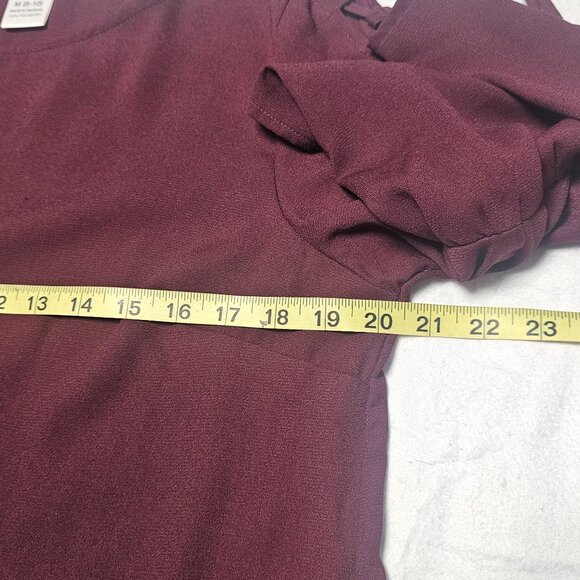 Time And Tru Womens Bell Sleeve Burgundy Blouse With Lace-Up Detail Size M - Picture 4 of 6